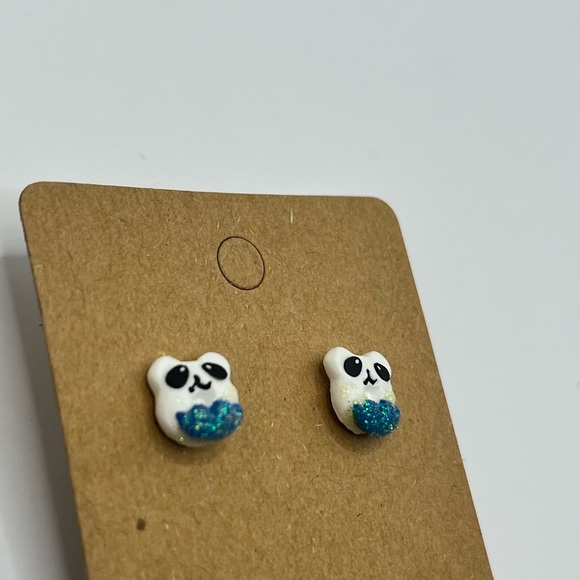White black and blue panda donut stud earrings - Picture 3 of 3